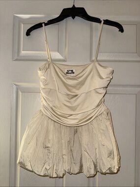 Future Collective Ivory Ruched Spaghetti Strap peplum top